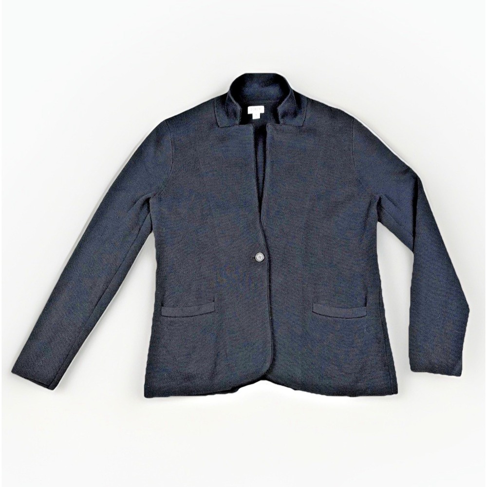 J.Crew‎ Sweater Blazer Womens Medium Black Re-Imagined Cotton Knit BF227